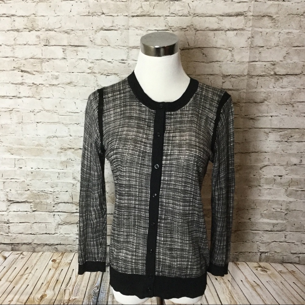 Loft black and white button up sweater